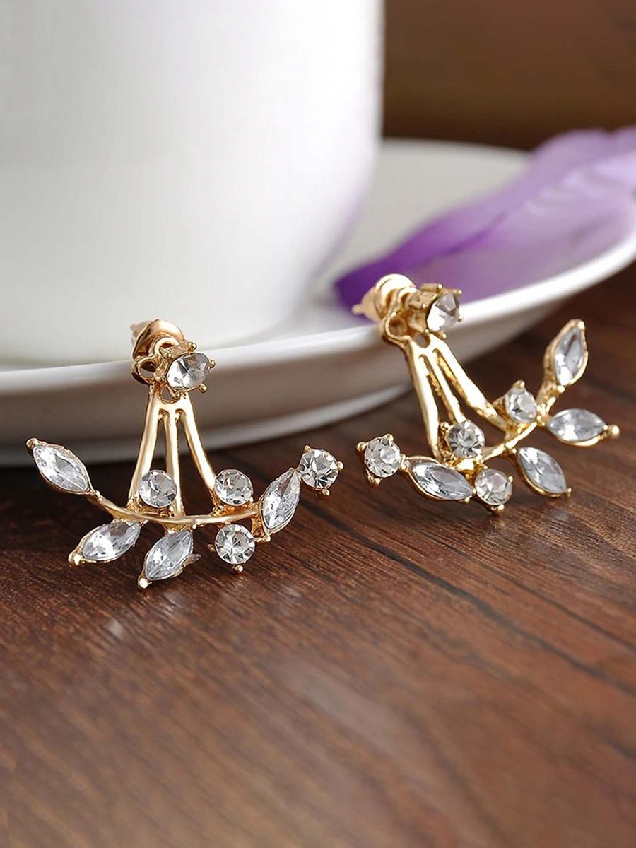 Women Gold Plated Stone Drop Earrings