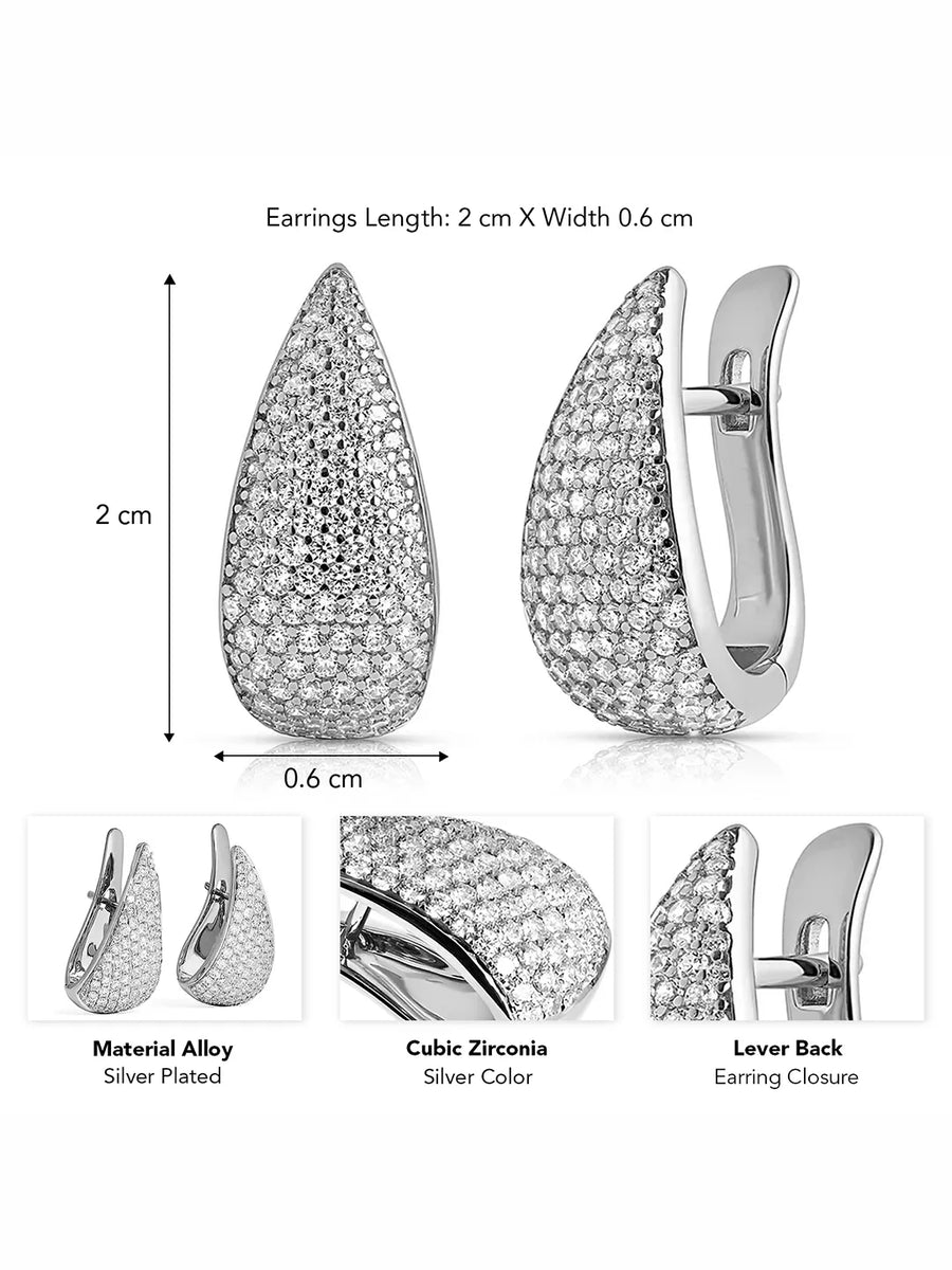 Daniora Silver CZ Studded Teardrop Earrings